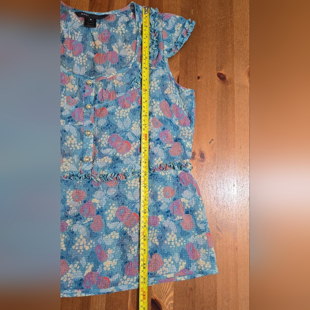 Marc Jacobs Blue Floral Ruffle Button-Front Blouse - Picture 9 of 12